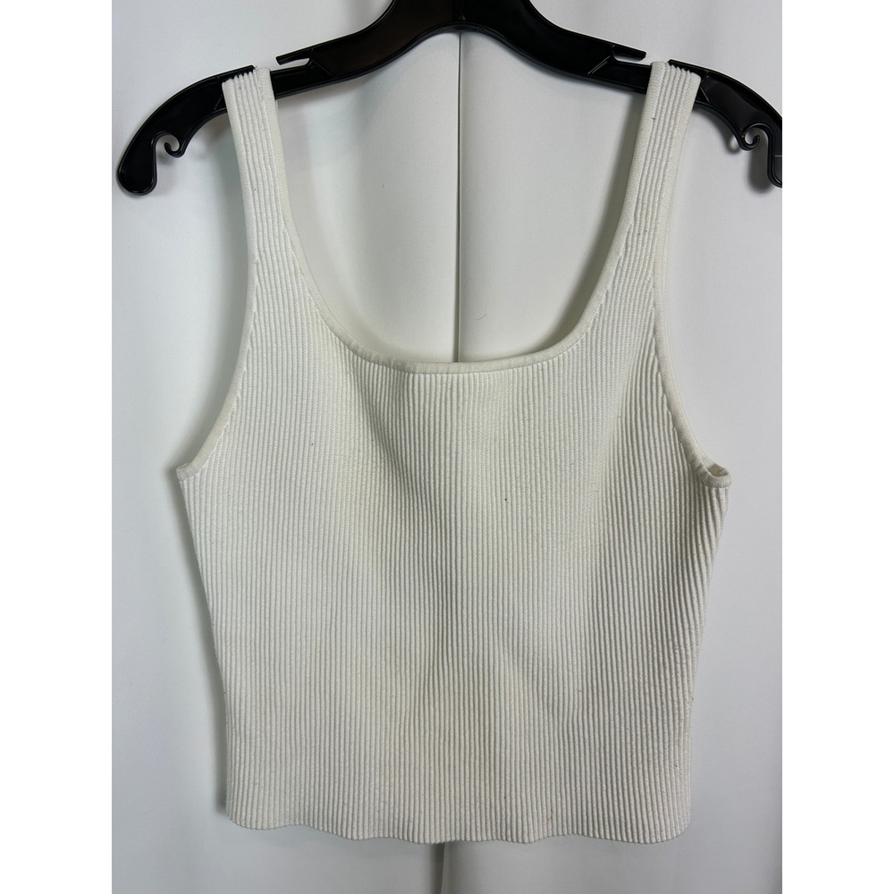 Babaton Aritzia Minimal White Ribbed Square Neck Cropped Tank Top Basic Large